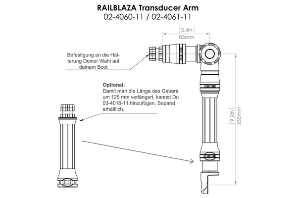 Railblaza Transducer Arm Geberstange Plattform Kit