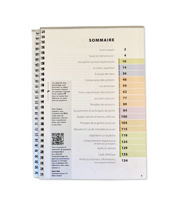 Livre Brevet Suisse de Pêche Sportive SaNa, sommaire, FR