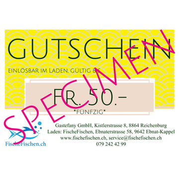 FischeFischen Geschenk-Gutscheine, Wert CHF 50.- / 100.- (im Laden einlösbar)