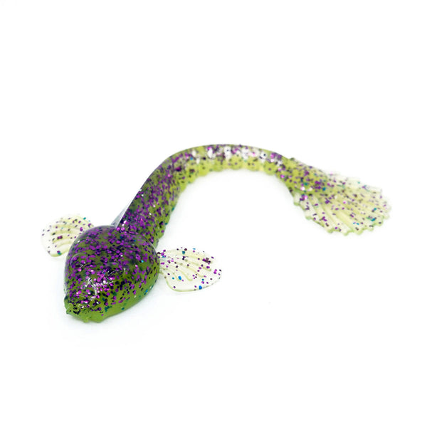 Raubfisch Bonbon Glitter Kaulquappe Gummiköder 90mm, violett-gruen